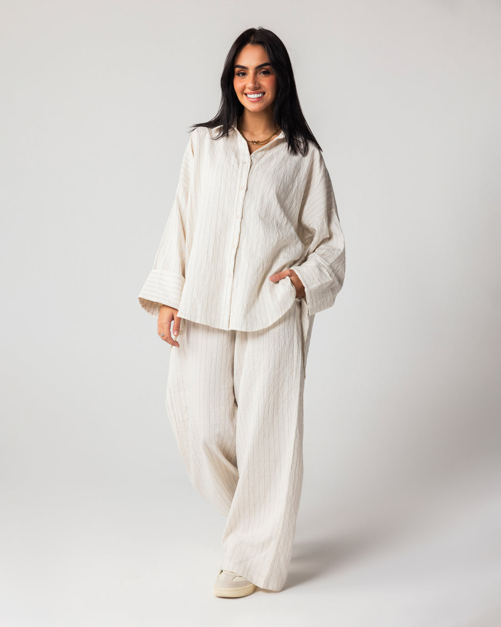 striped linen set
