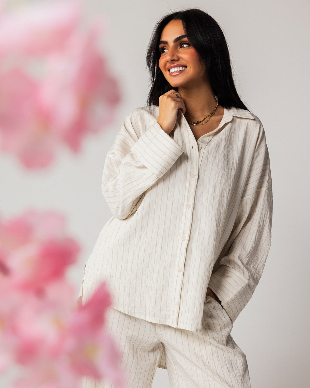 striped linen set