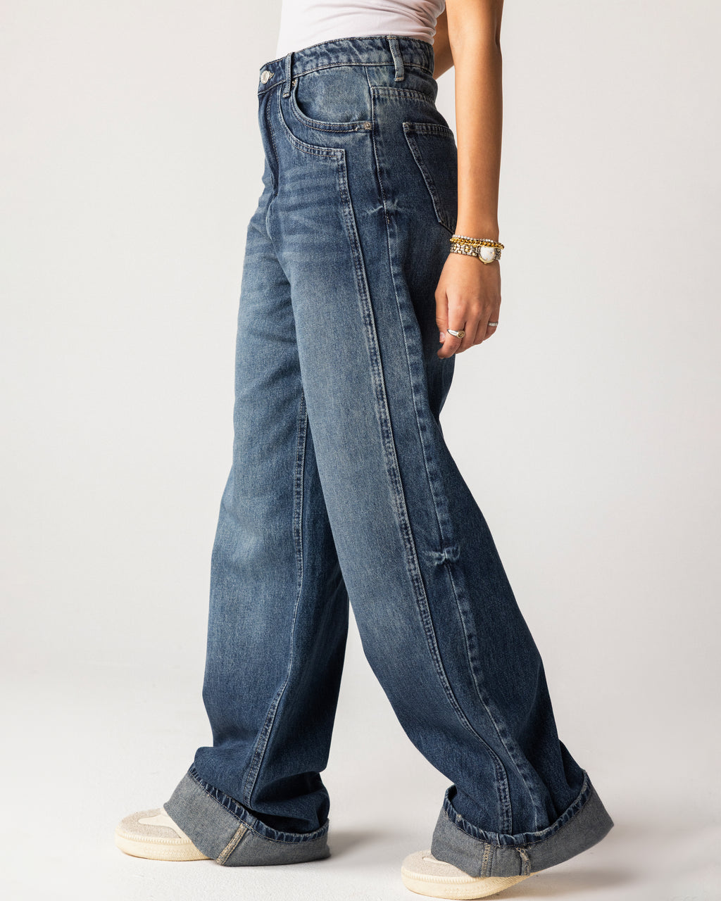 High-waisted wide-leg jeans with a relaxed, modern fit