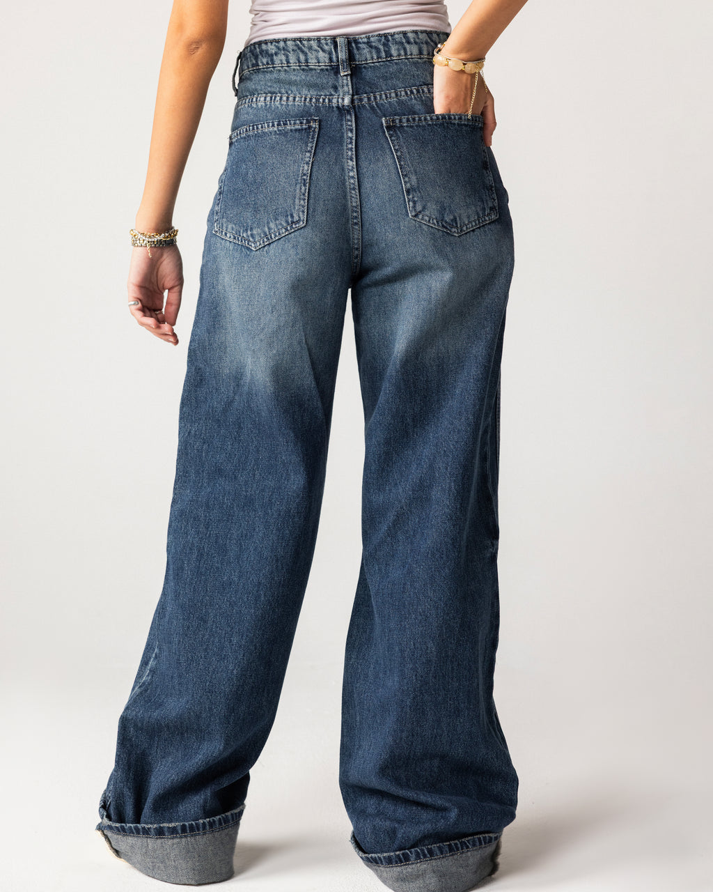 High-waisted wide-leg jeans with a relaxed, modern fit