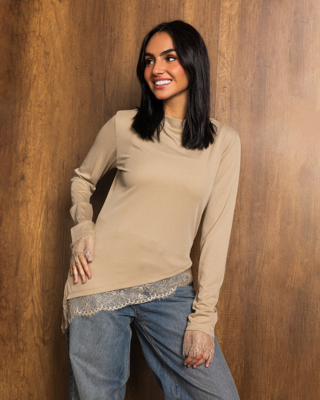 Top with lace and a side slit