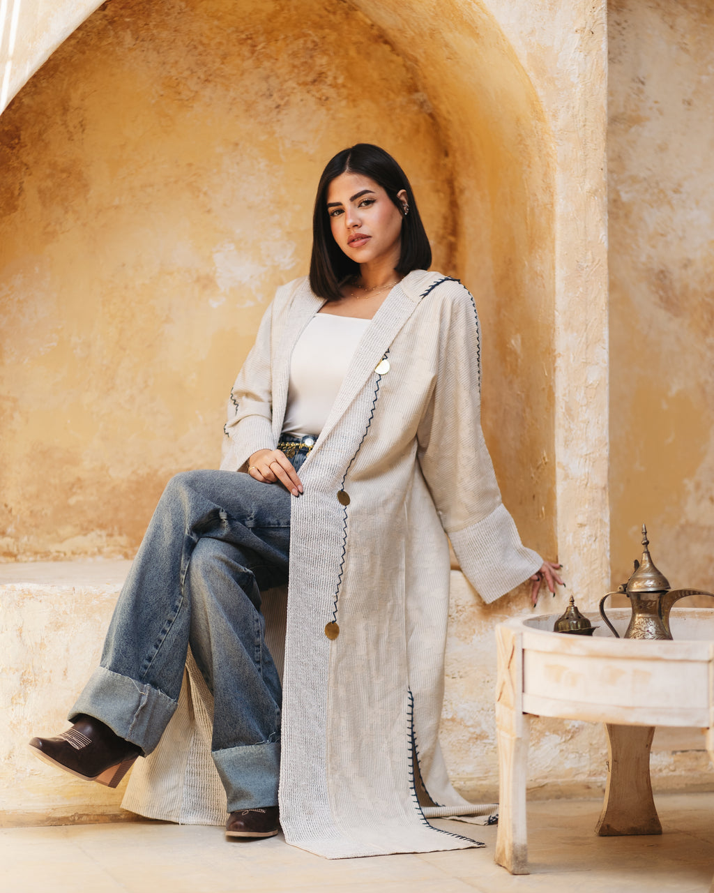 Lightweight linen cardigan with a hood