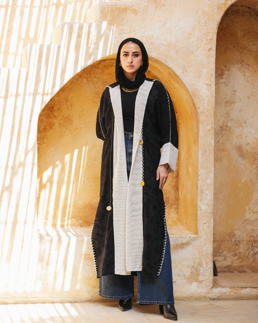 Lightweight linen cardigan with a hood