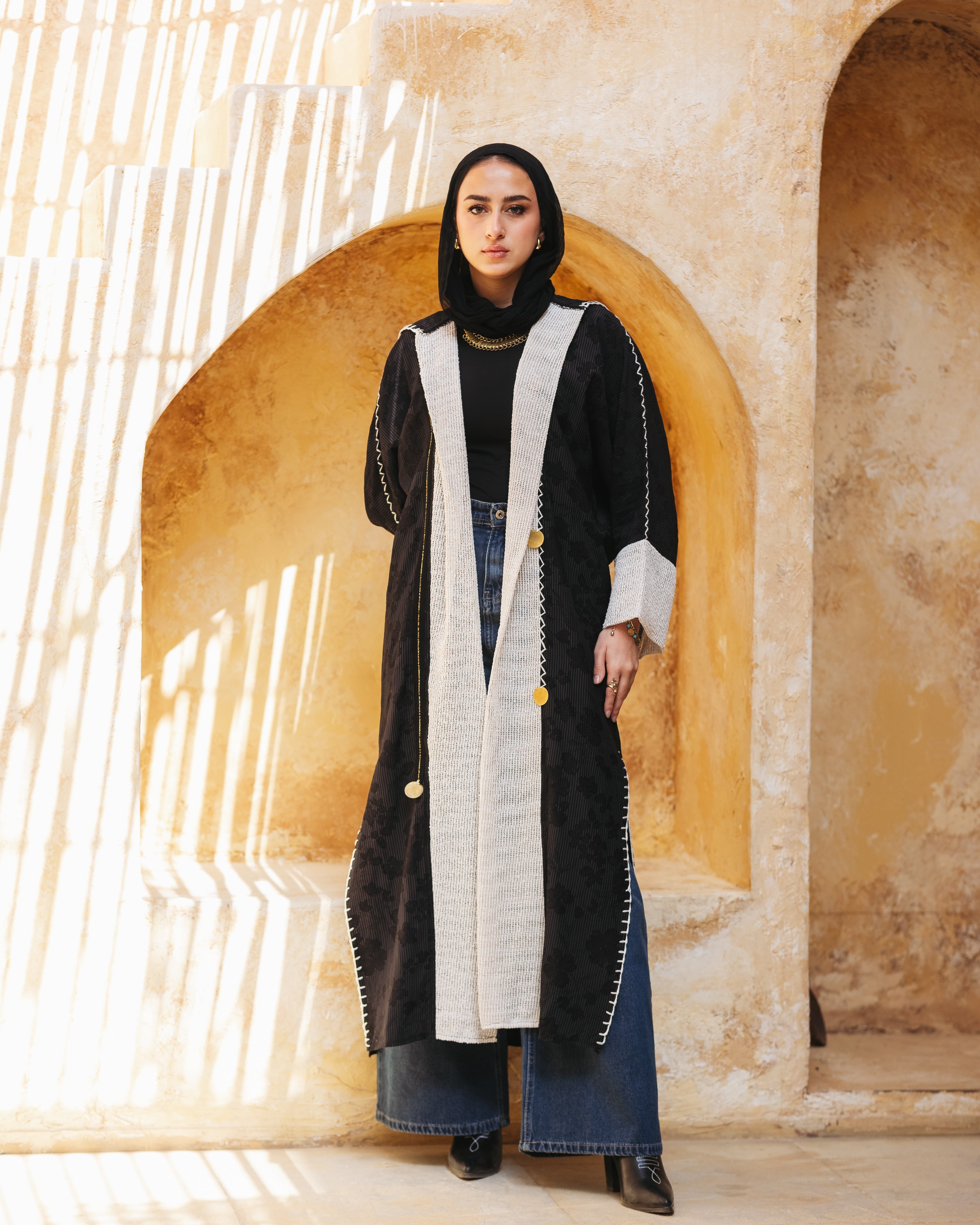 Lightweight linen cardigan with a hood