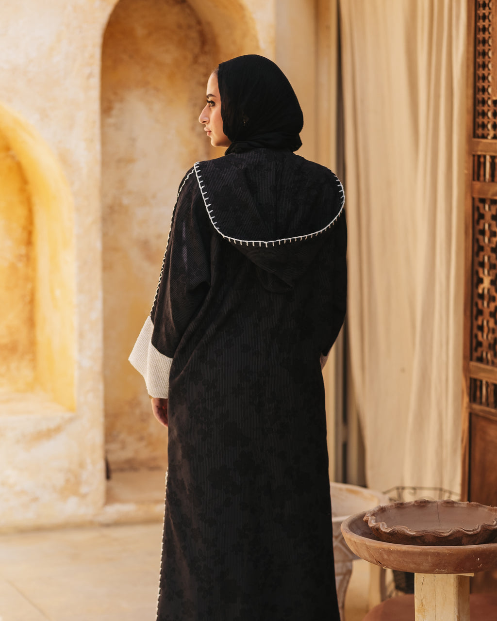 Lightweight linen cardigan with a hood