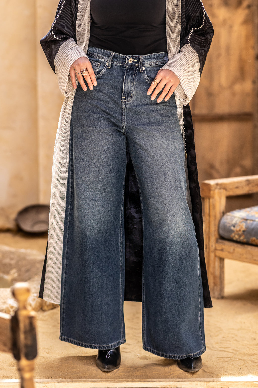 Pant High waist wide leg full length