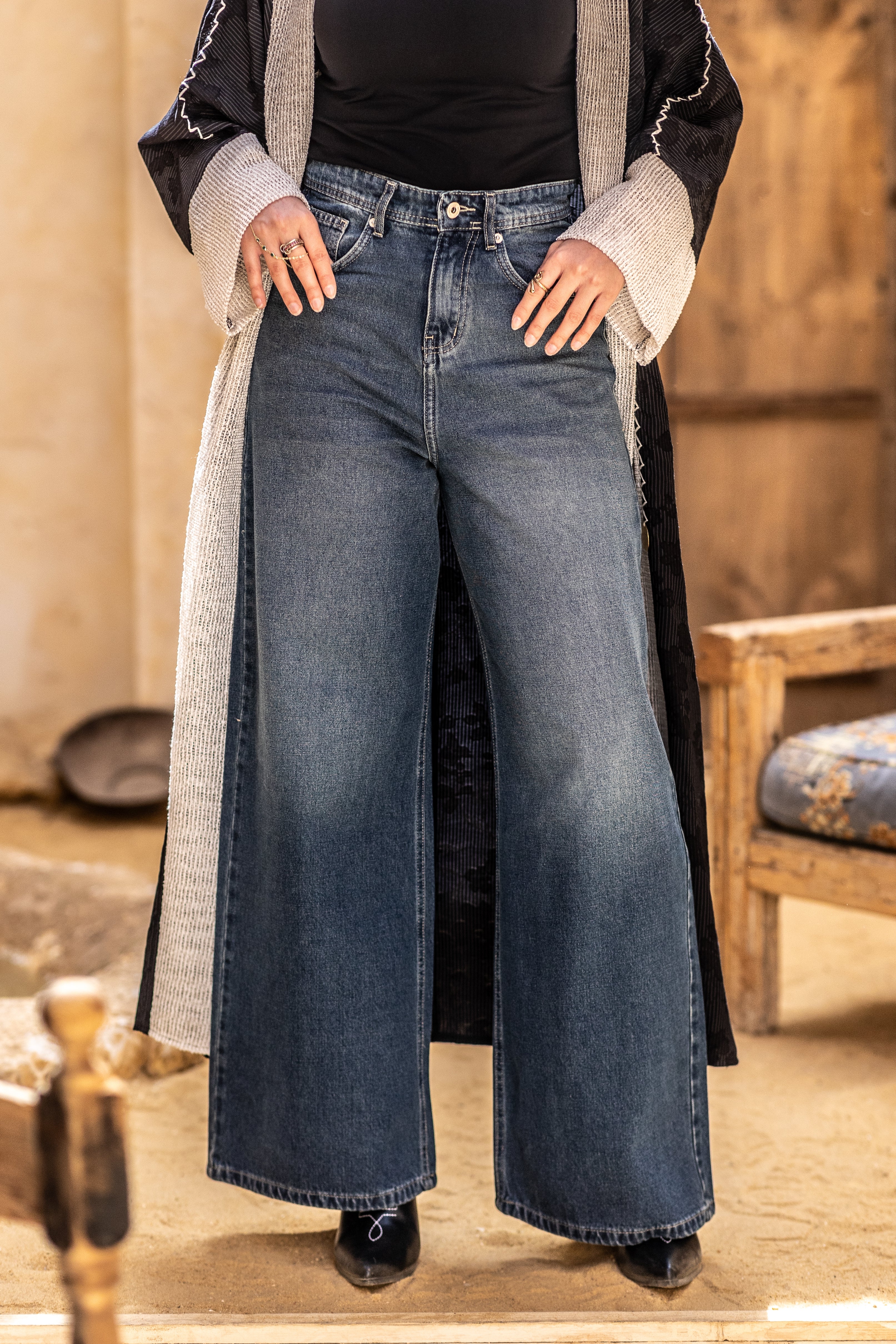 Pant High waist wide leg full length