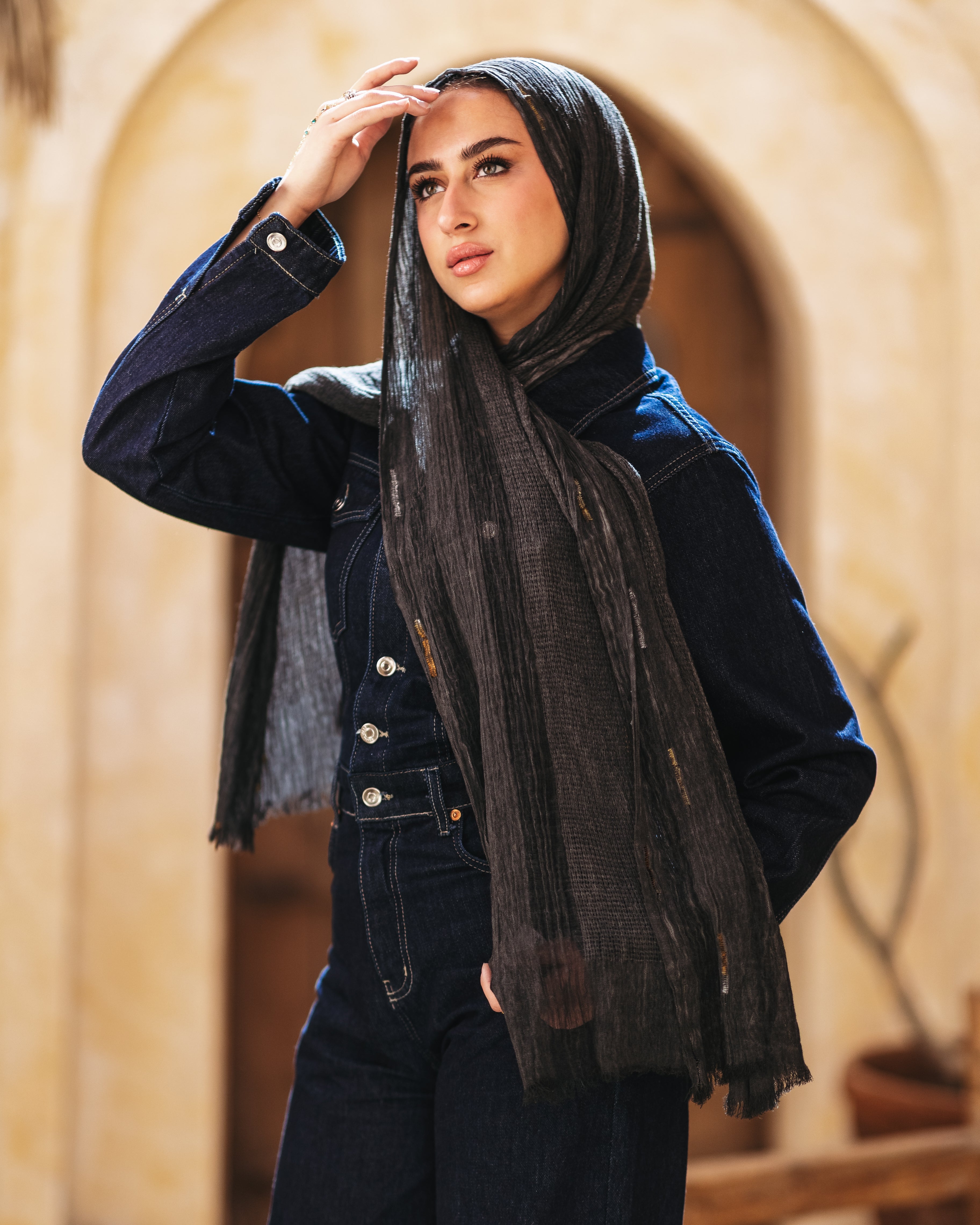 Handmade embroidered cotton scarf