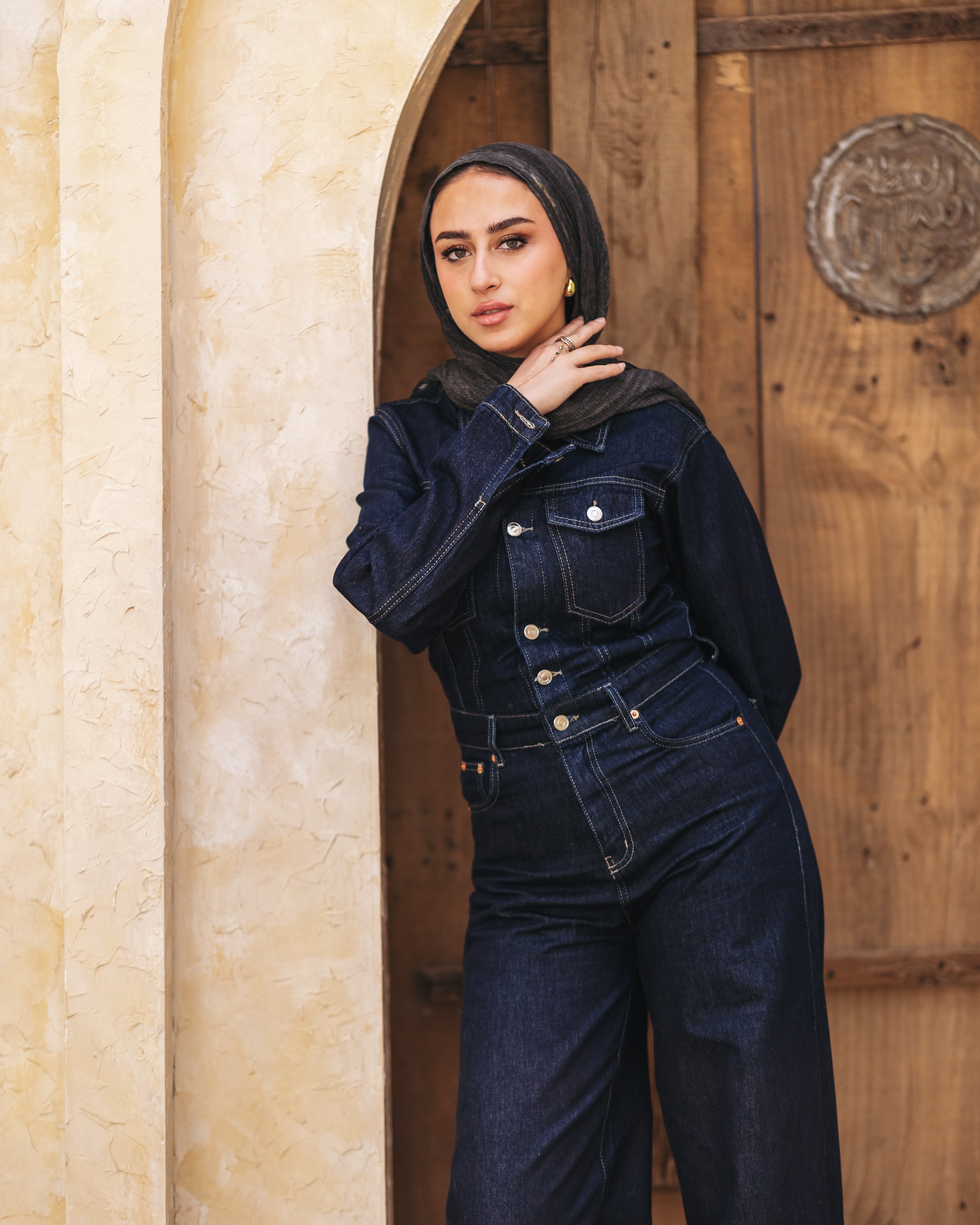 Classic denim jumpsuit with a modern touch