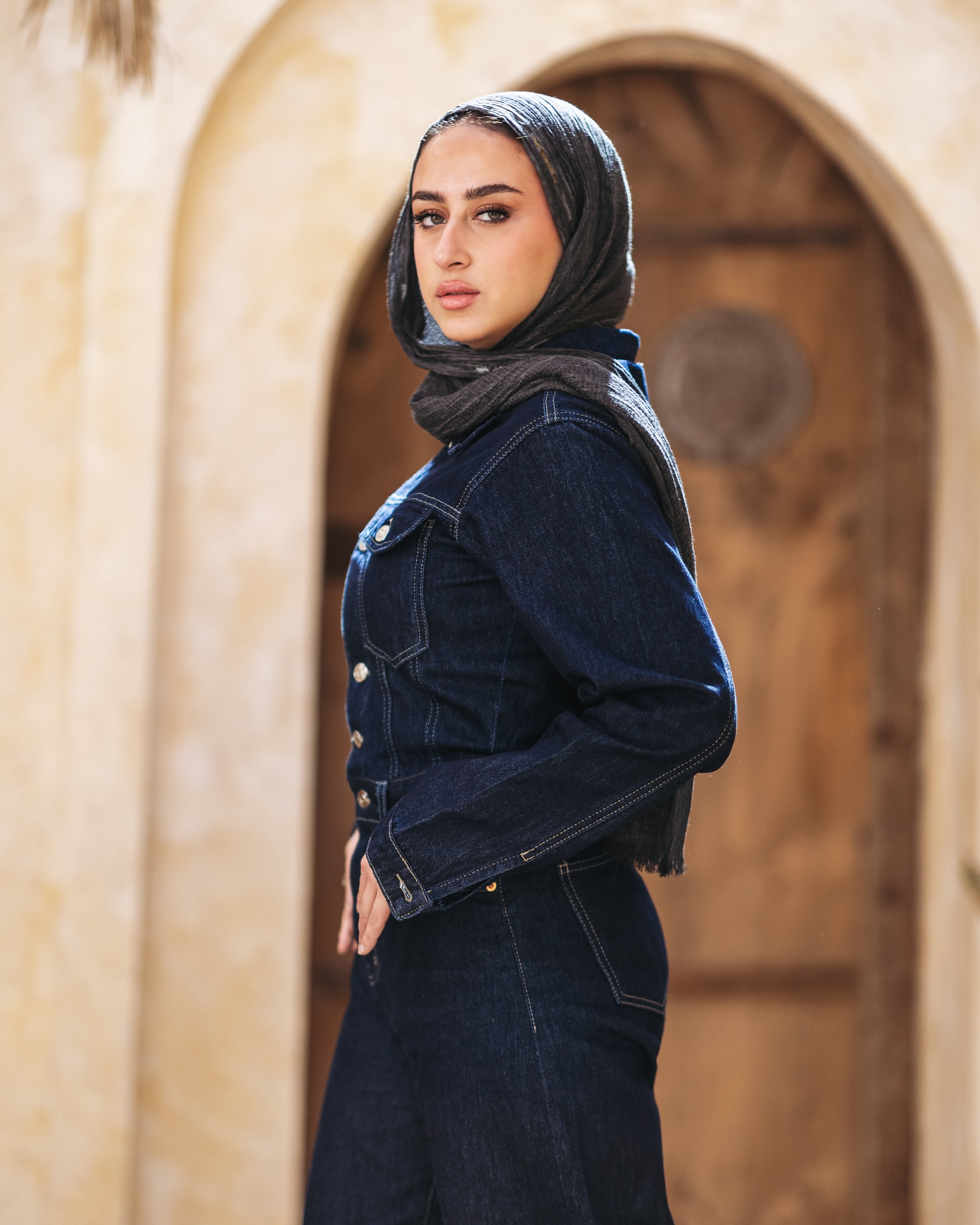 Classic denim jumpsuit with a modern touch