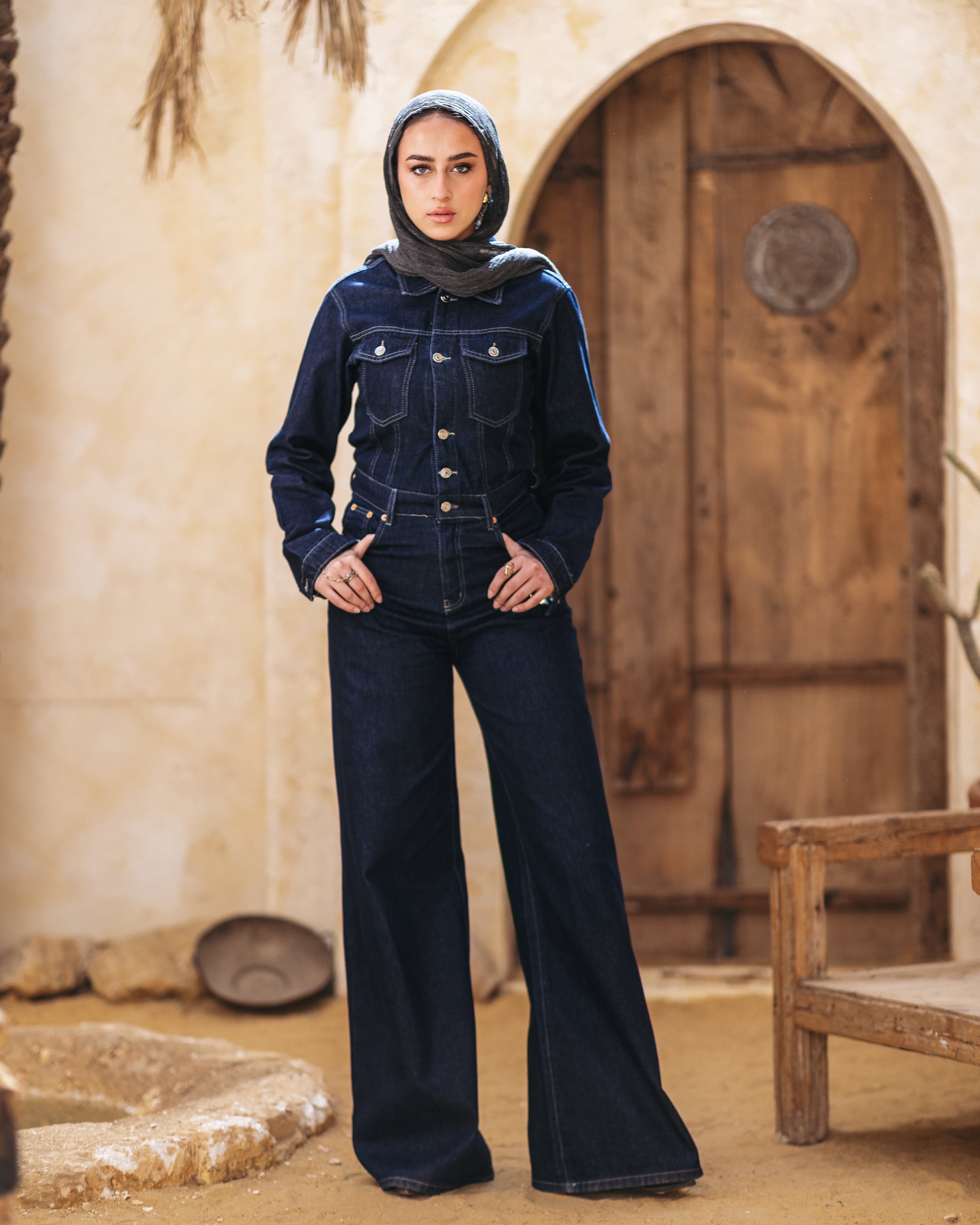 Classic denim jumpsuit with a modern touch