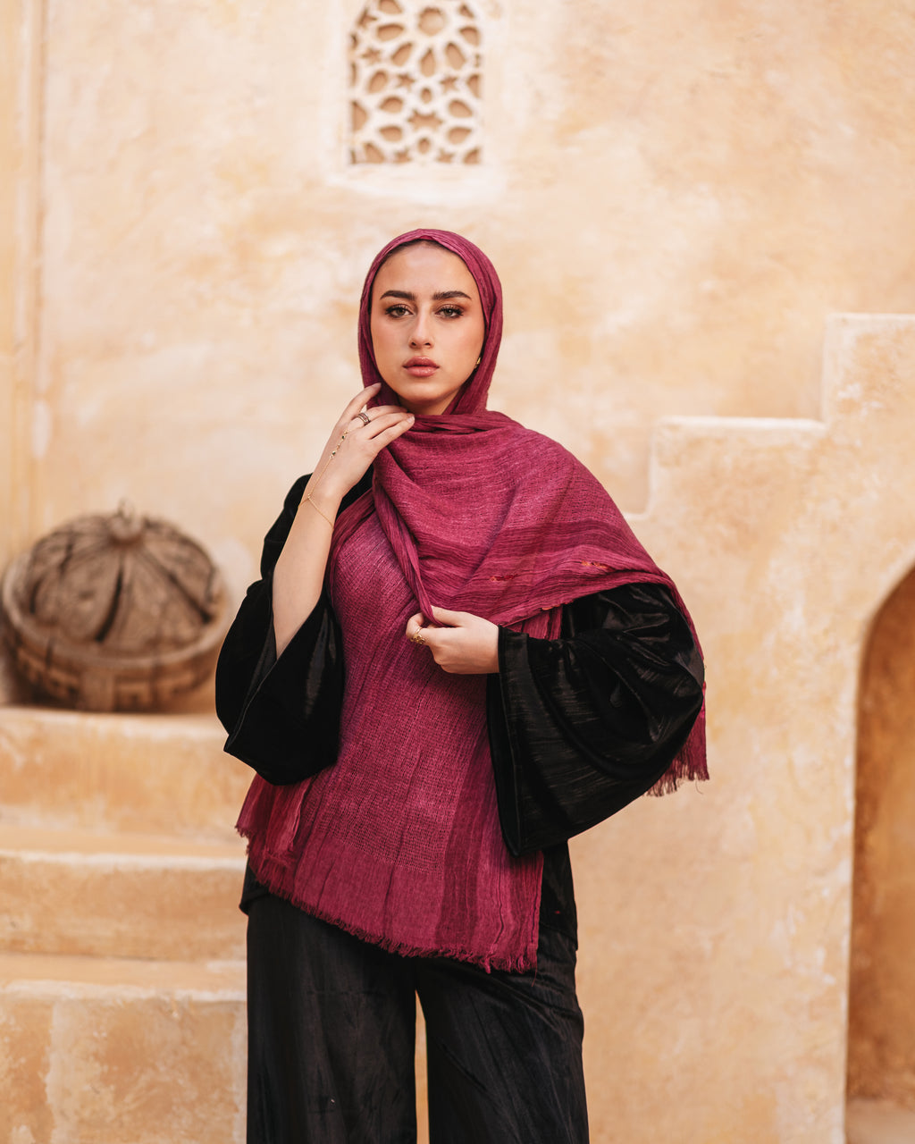 Handmade embroidered cotton scarf