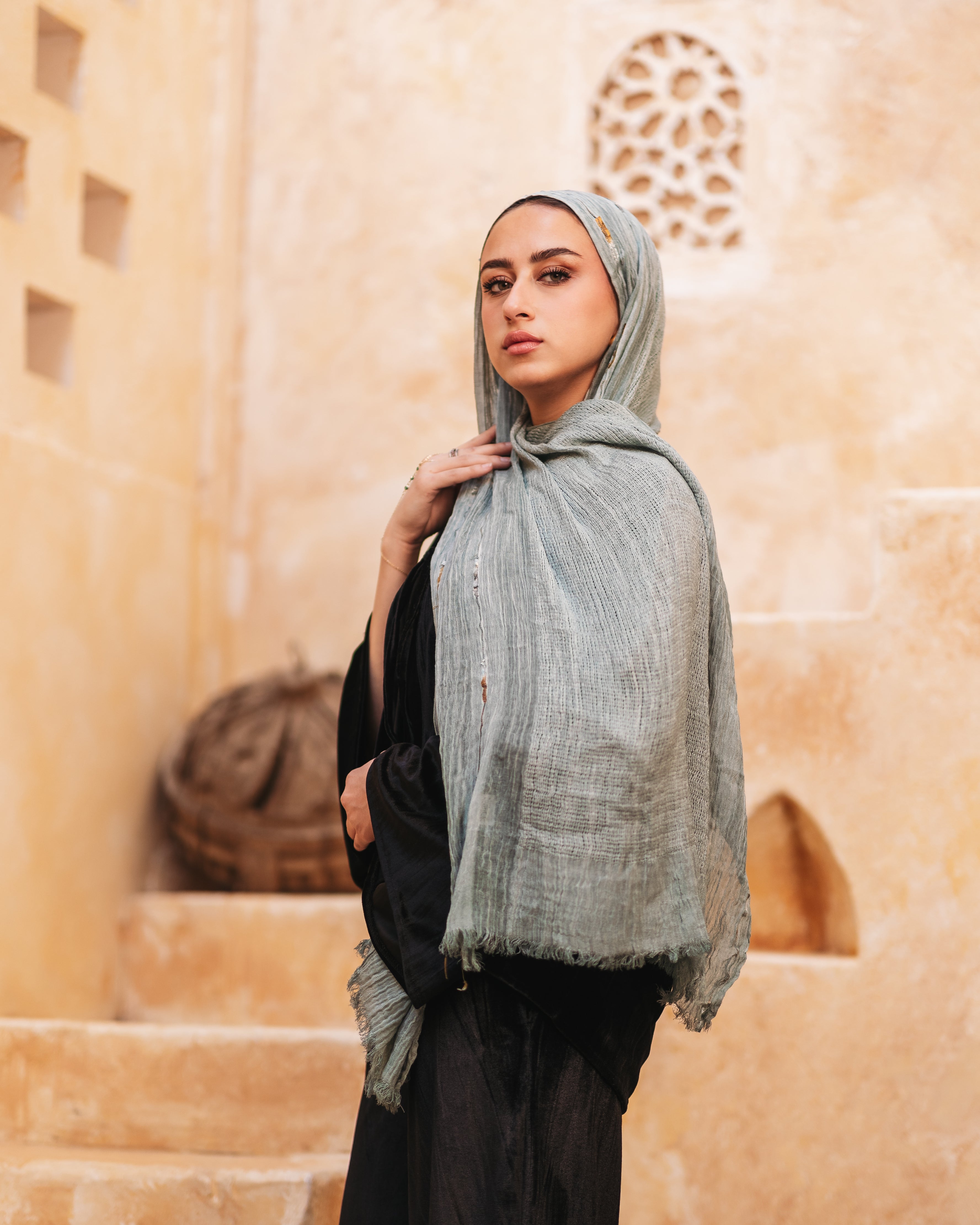 Handmade embroidered cotton scarf