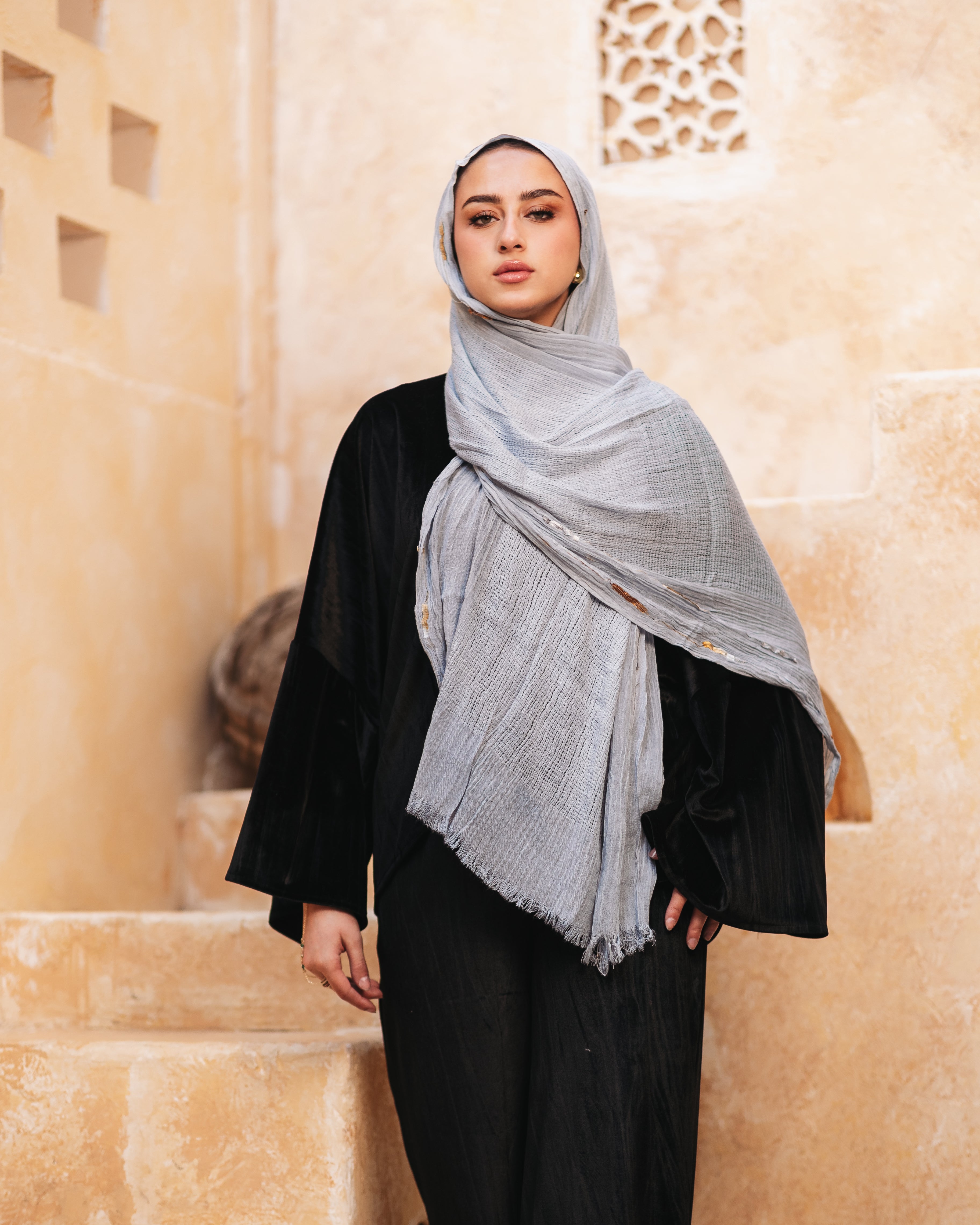 Handmade embroidered cotton scarf