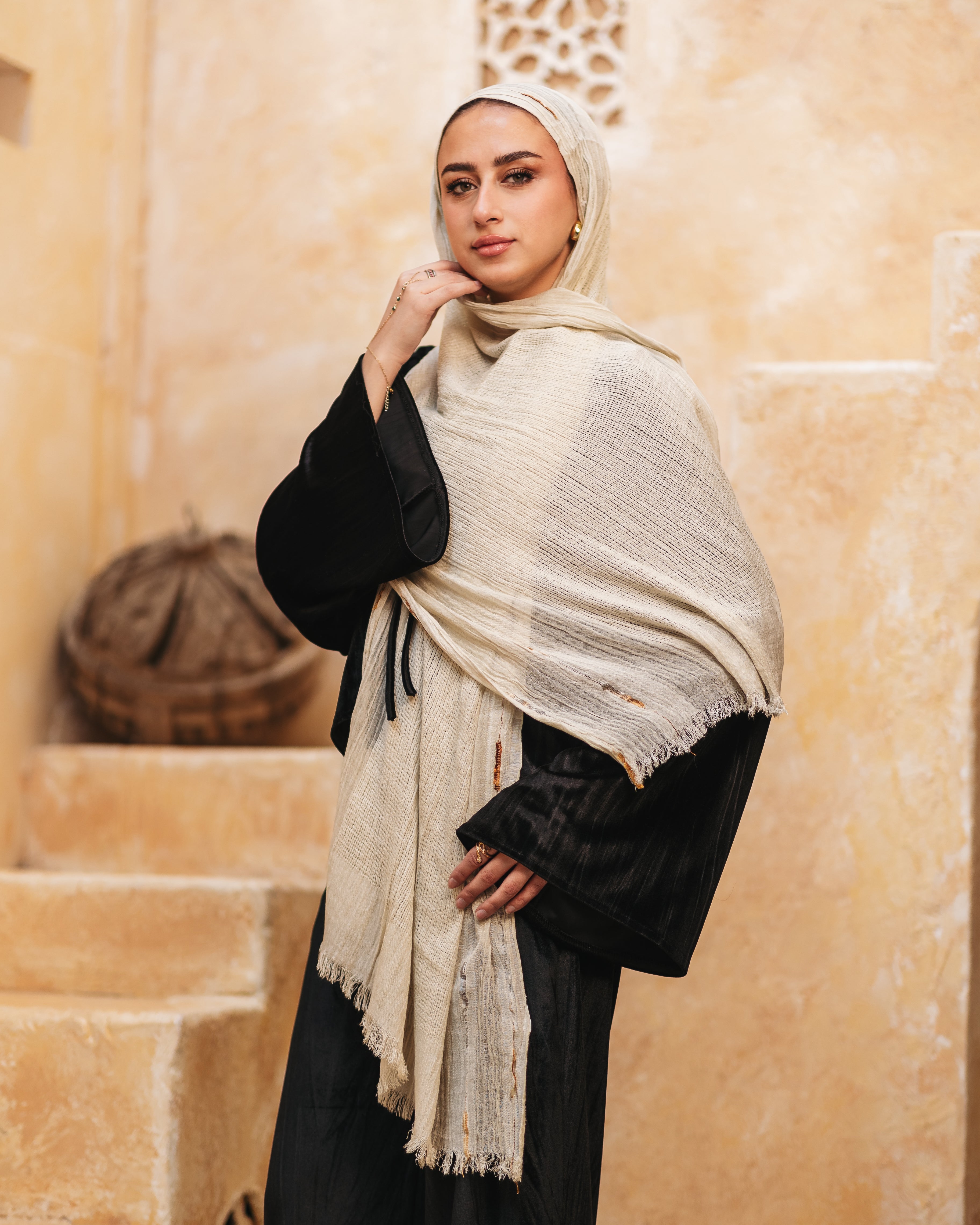 Handmade embroidered cotton scarf