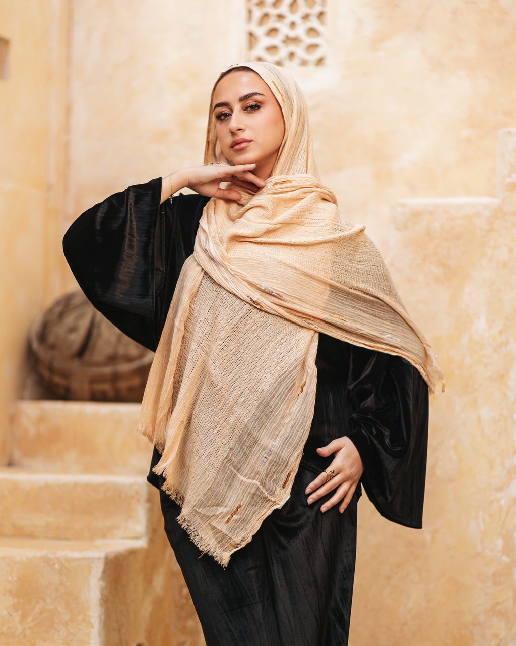 Handmade embroidered cotton scarf