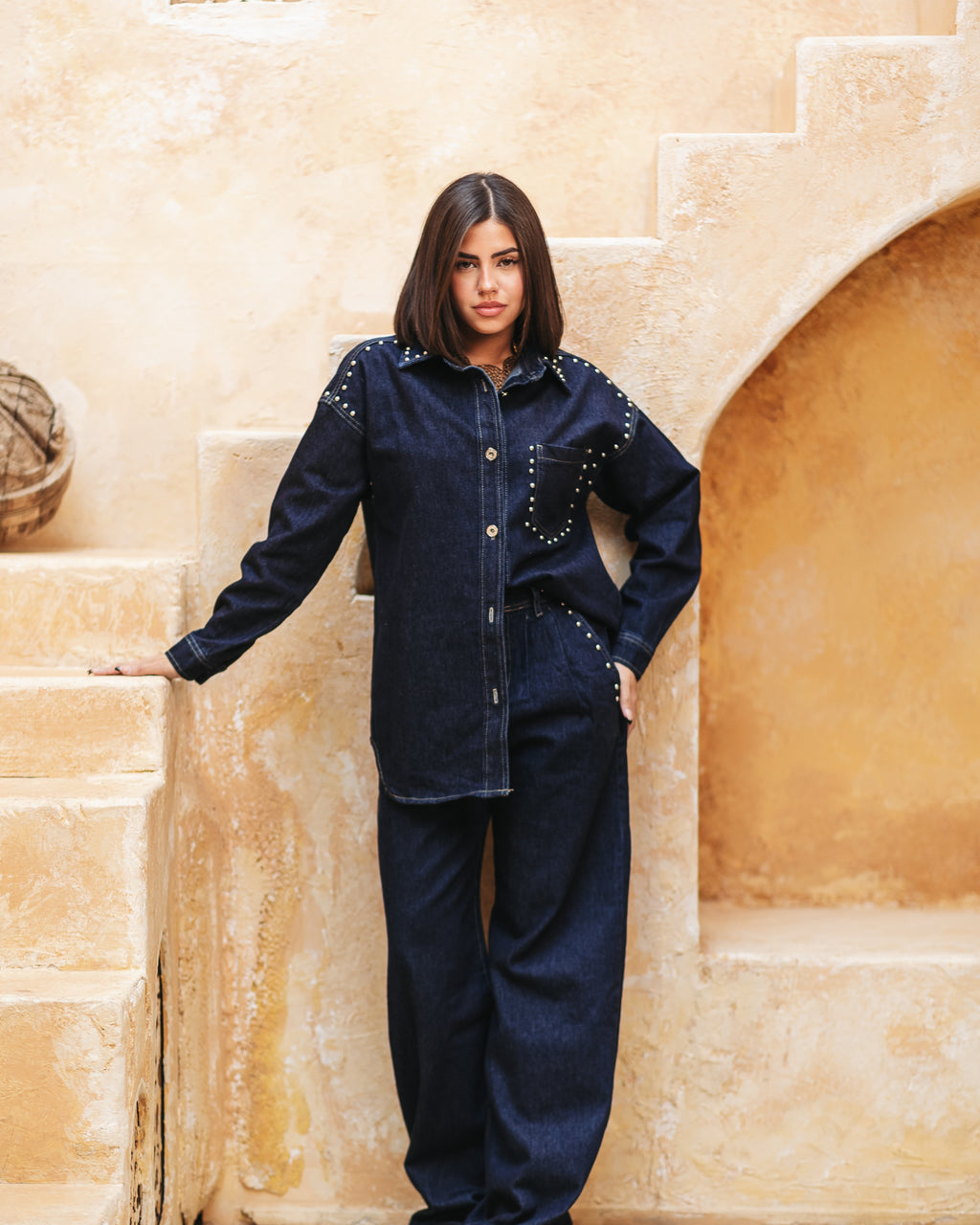 Denim sets with studded