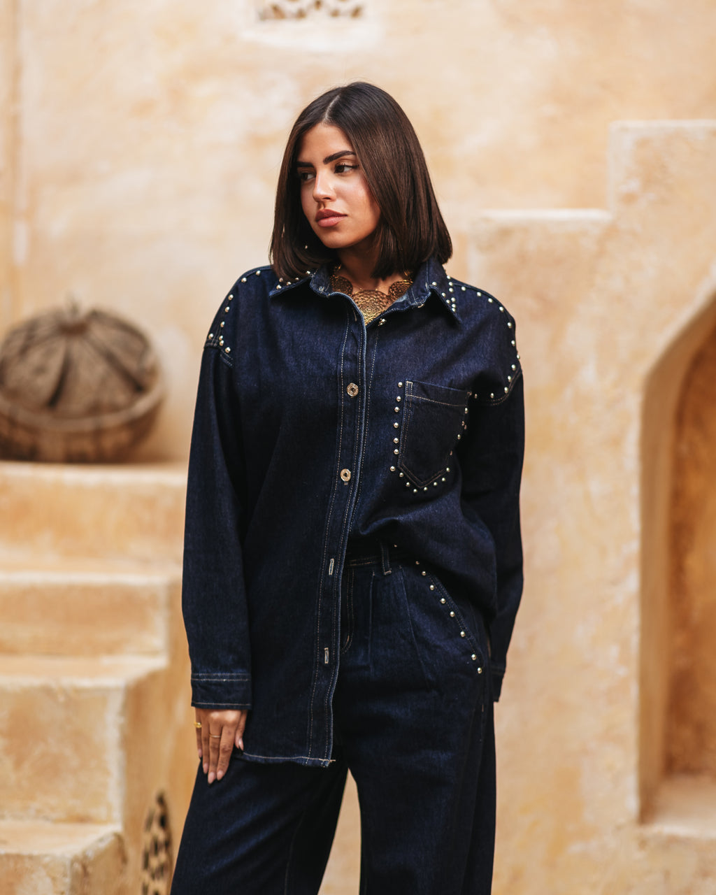 Denim sets with studded