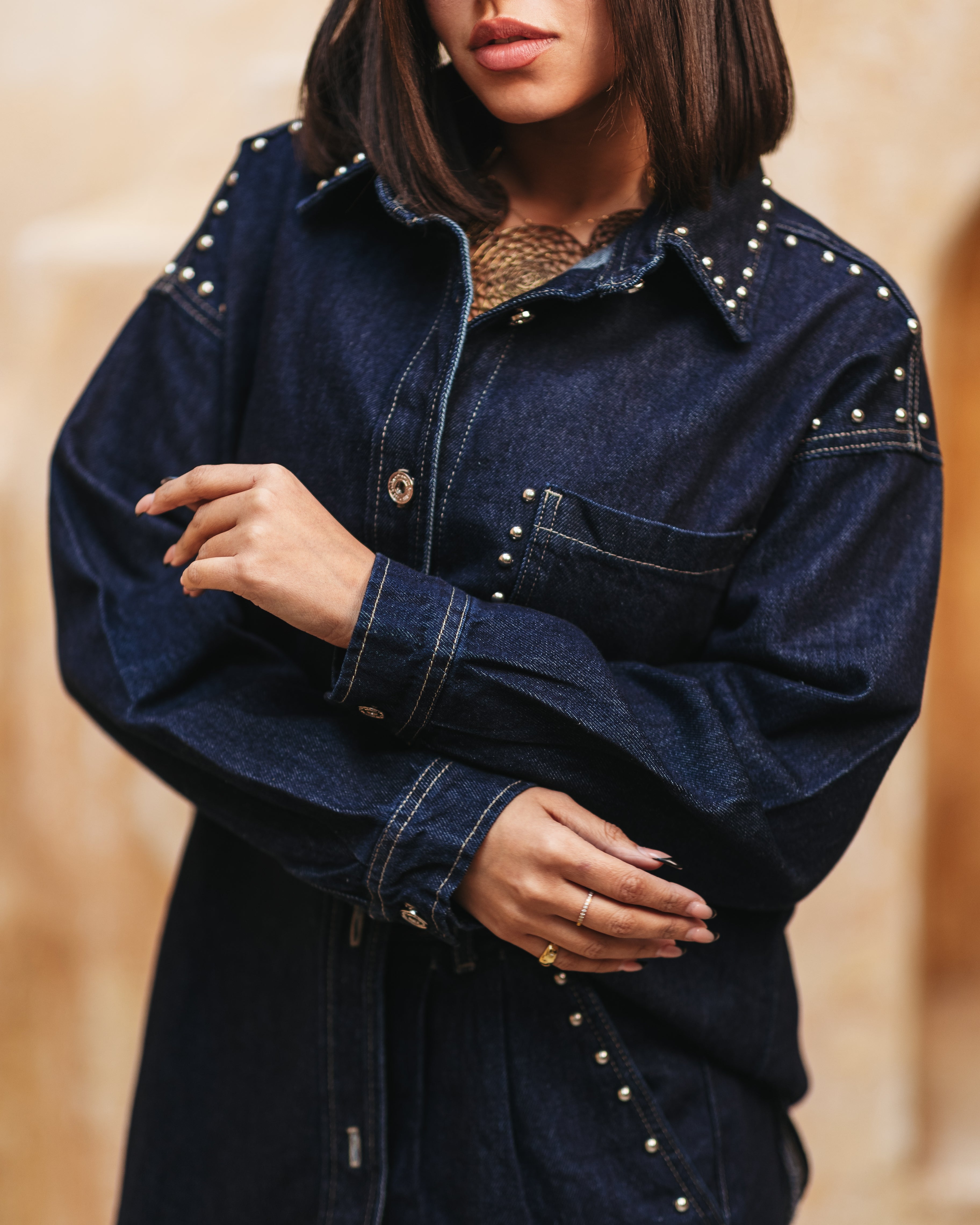 Denim sets with studded