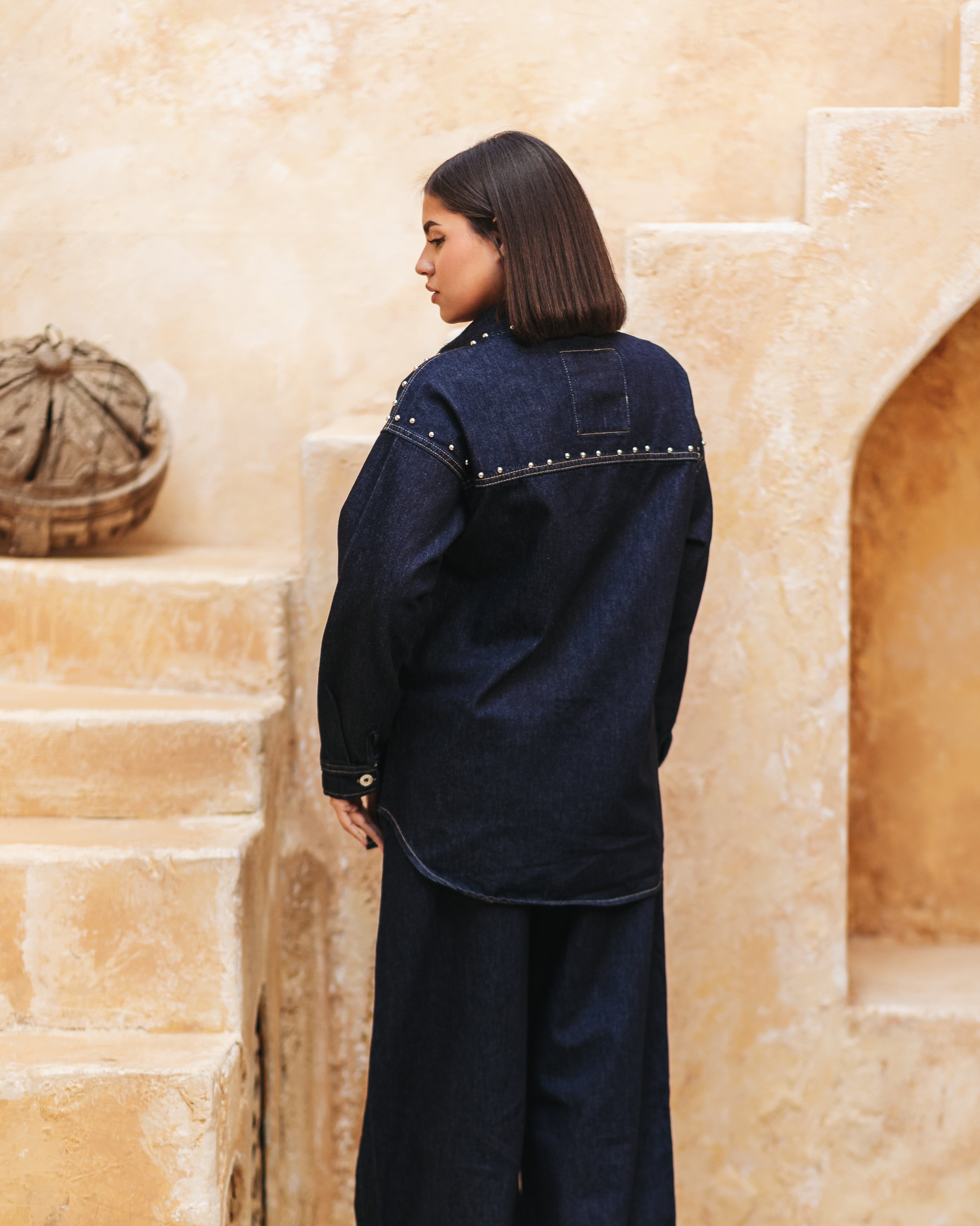 Denim sets with studded