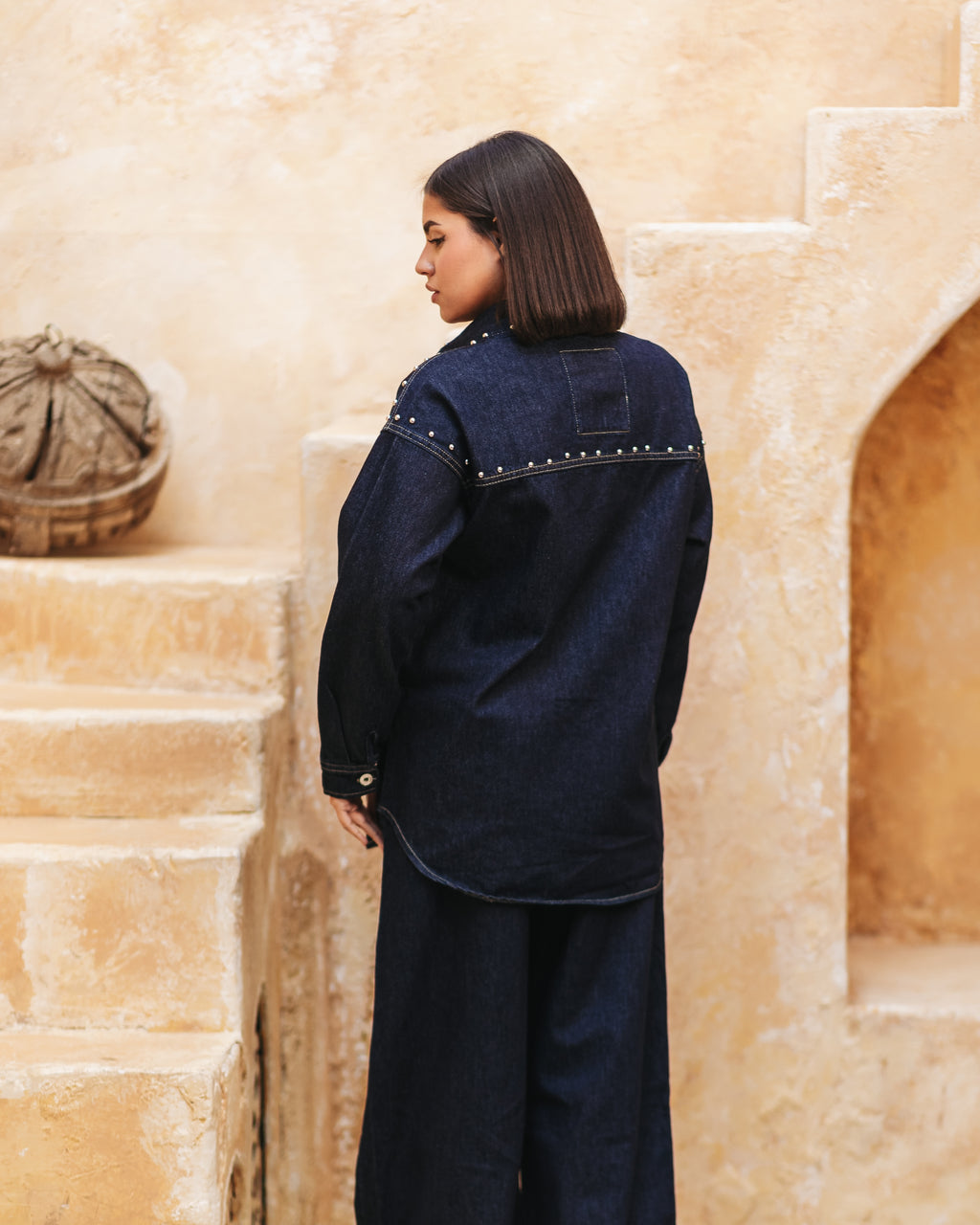 Chic studded denim shirt