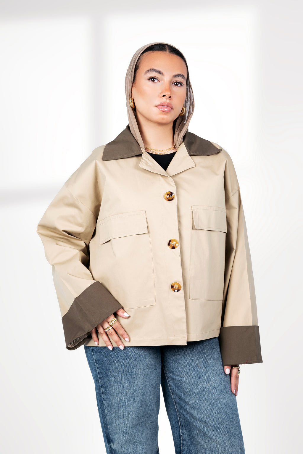 Gabardine jacket oversize - Beige & Olive