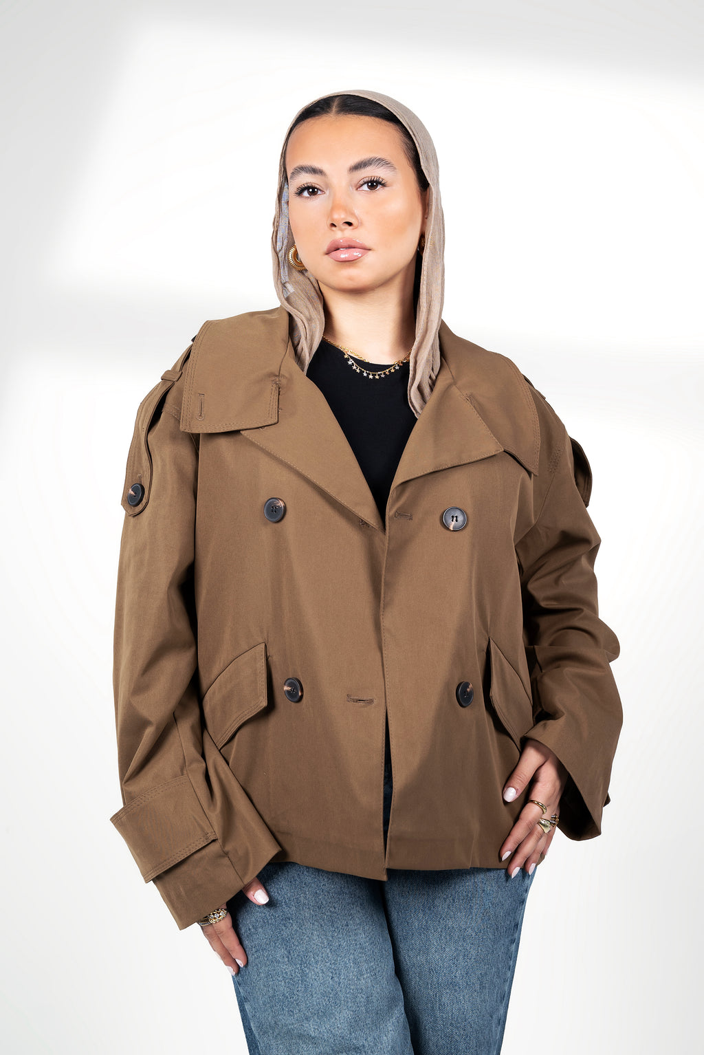Cropped core trench jacket - Beige