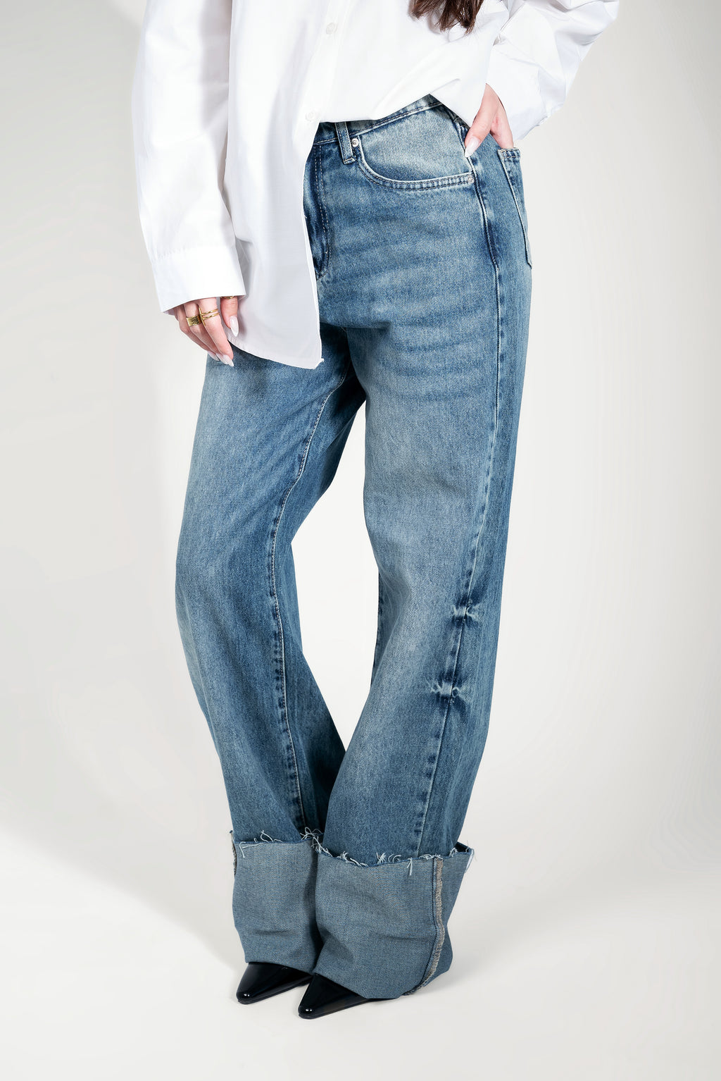 Unfinished Fold up denim- Light Blue