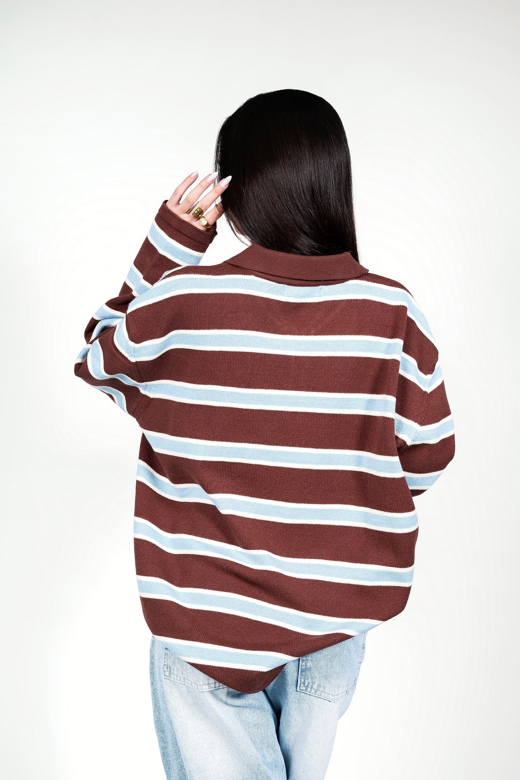 كنزة بولو مخططة - بني