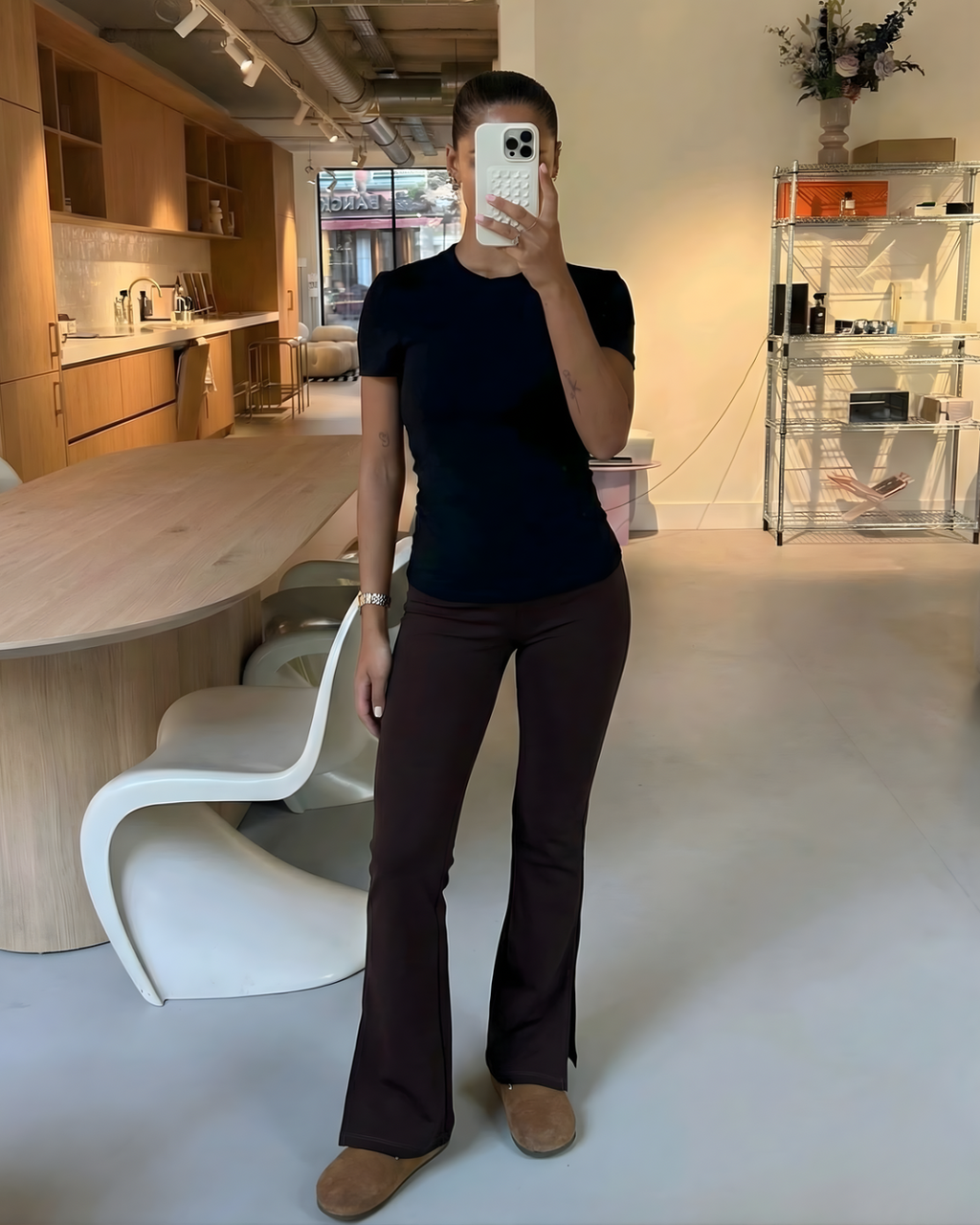Flared pants with side slit