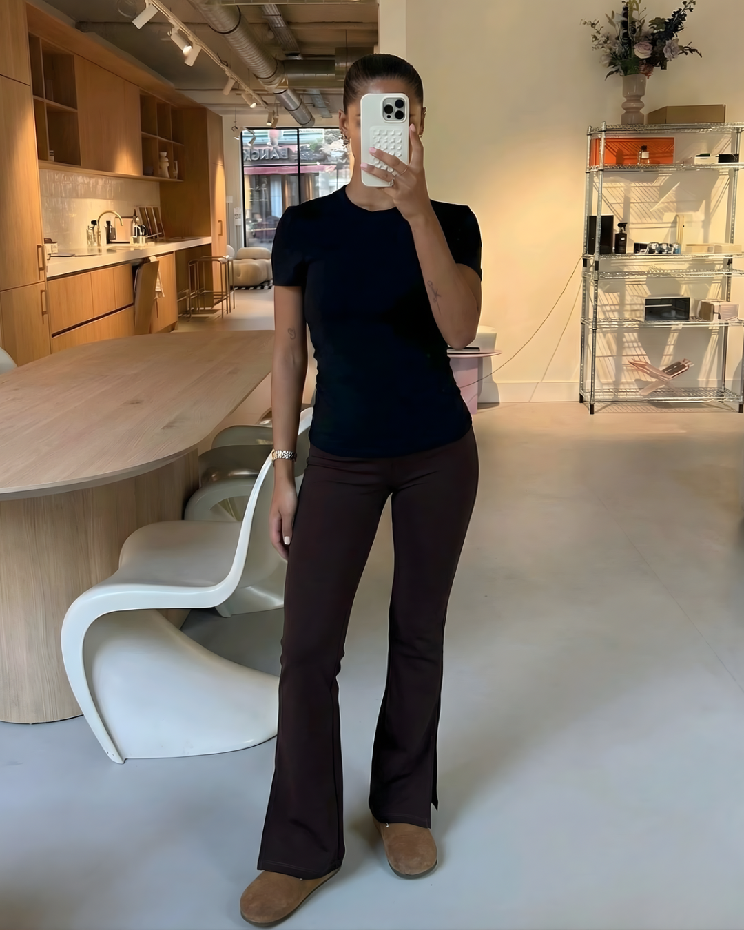 Flared pants with side slit