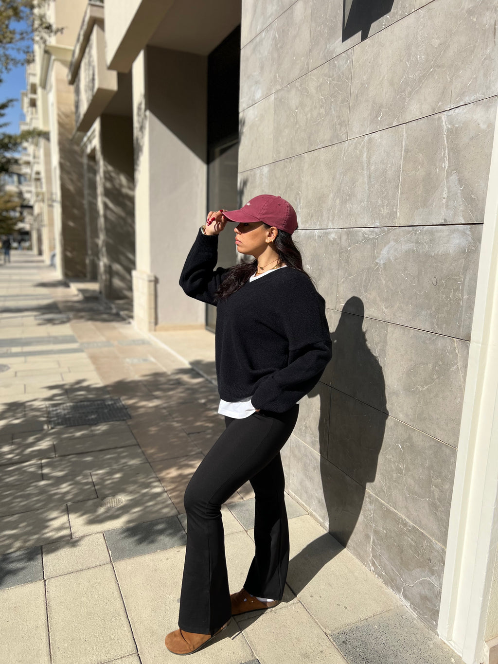 Flared pants with side slit