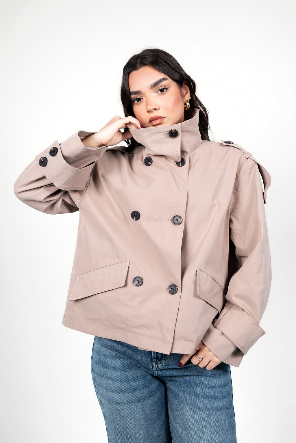 Cropped core trench jacket - Beige