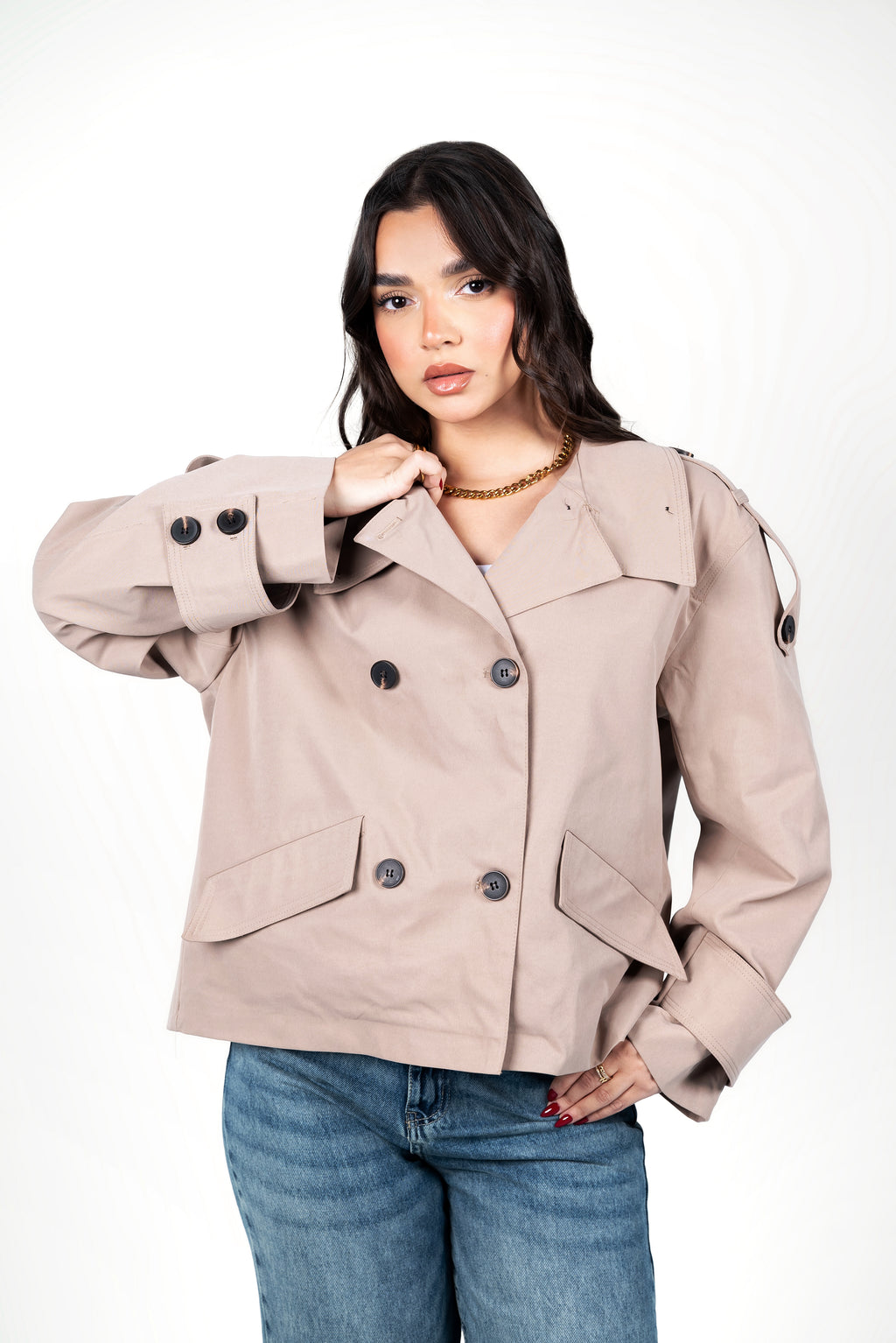 Cropped core trench jacket - Beige