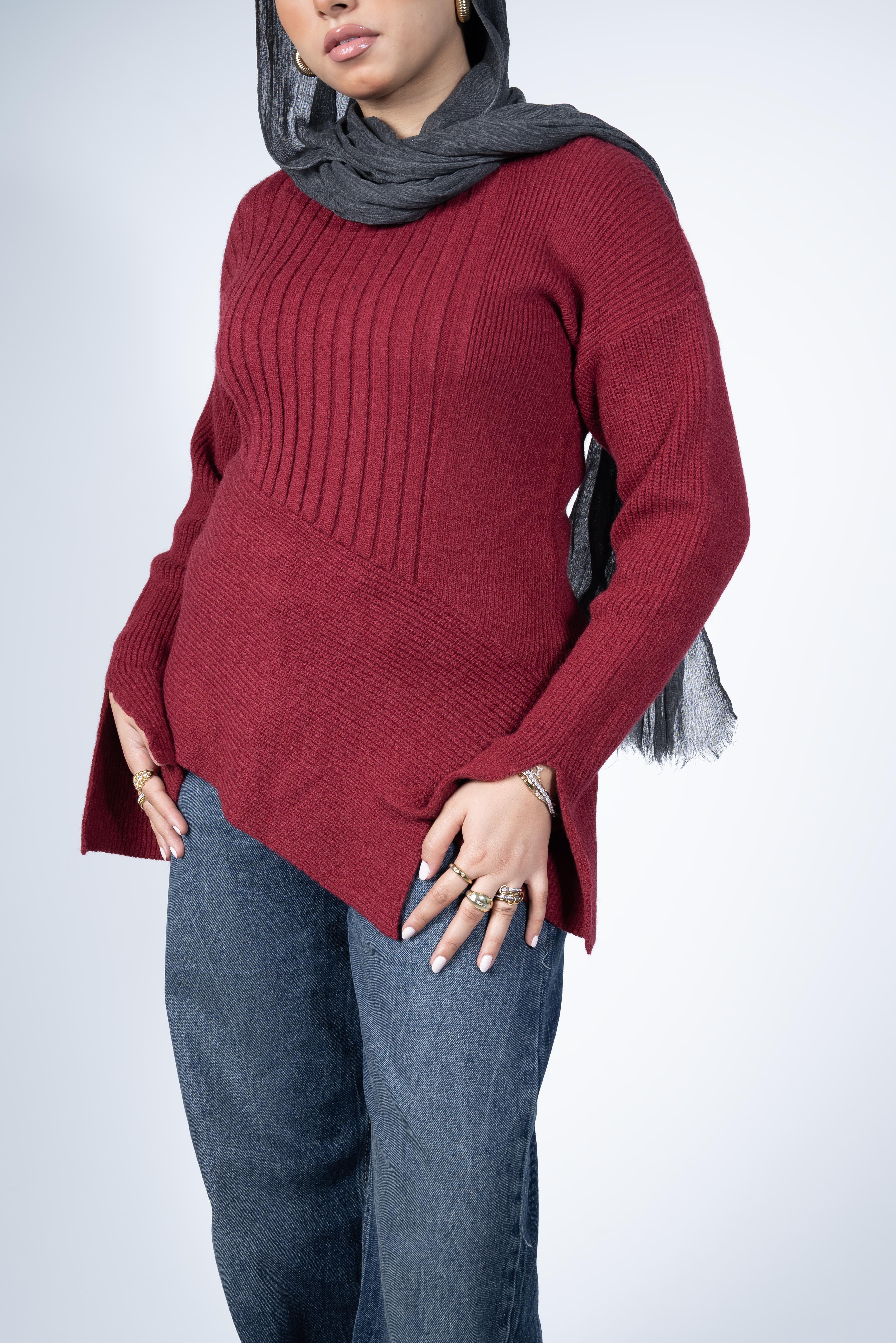 Asymmetric Sweater - Burgundy