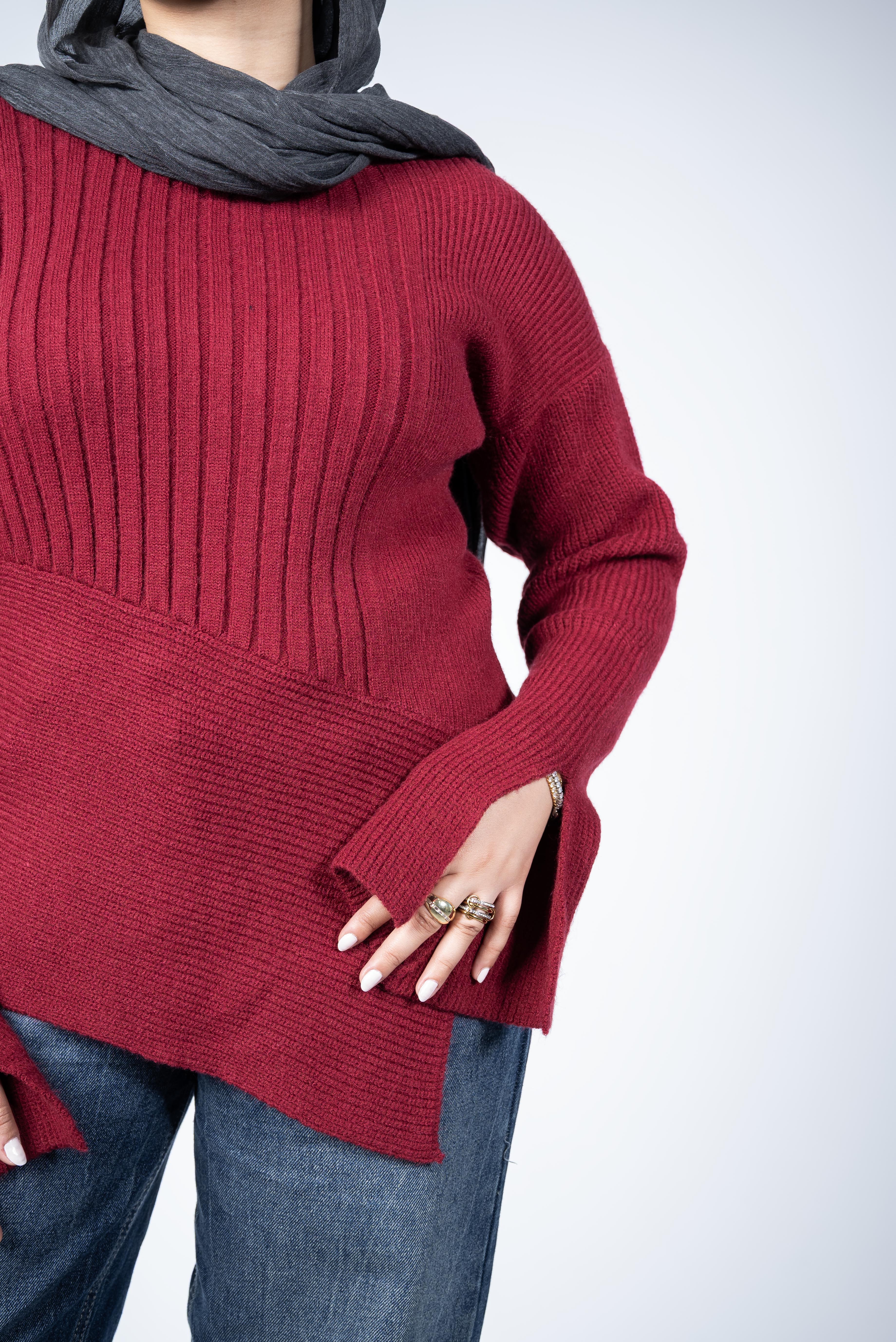 Asymmetric Sweater - Burgundy
