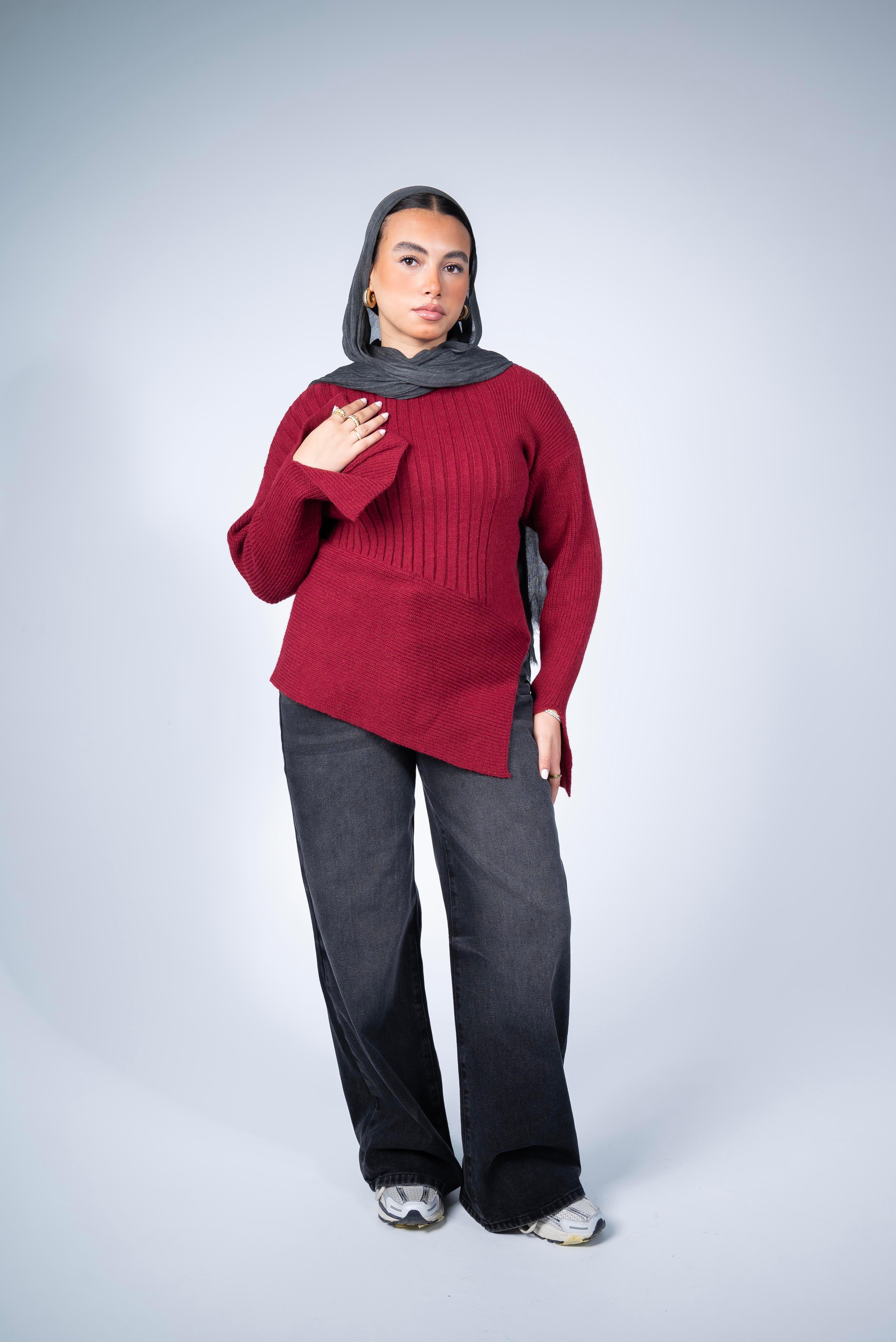 Asymmetric Sweater - Burgundy