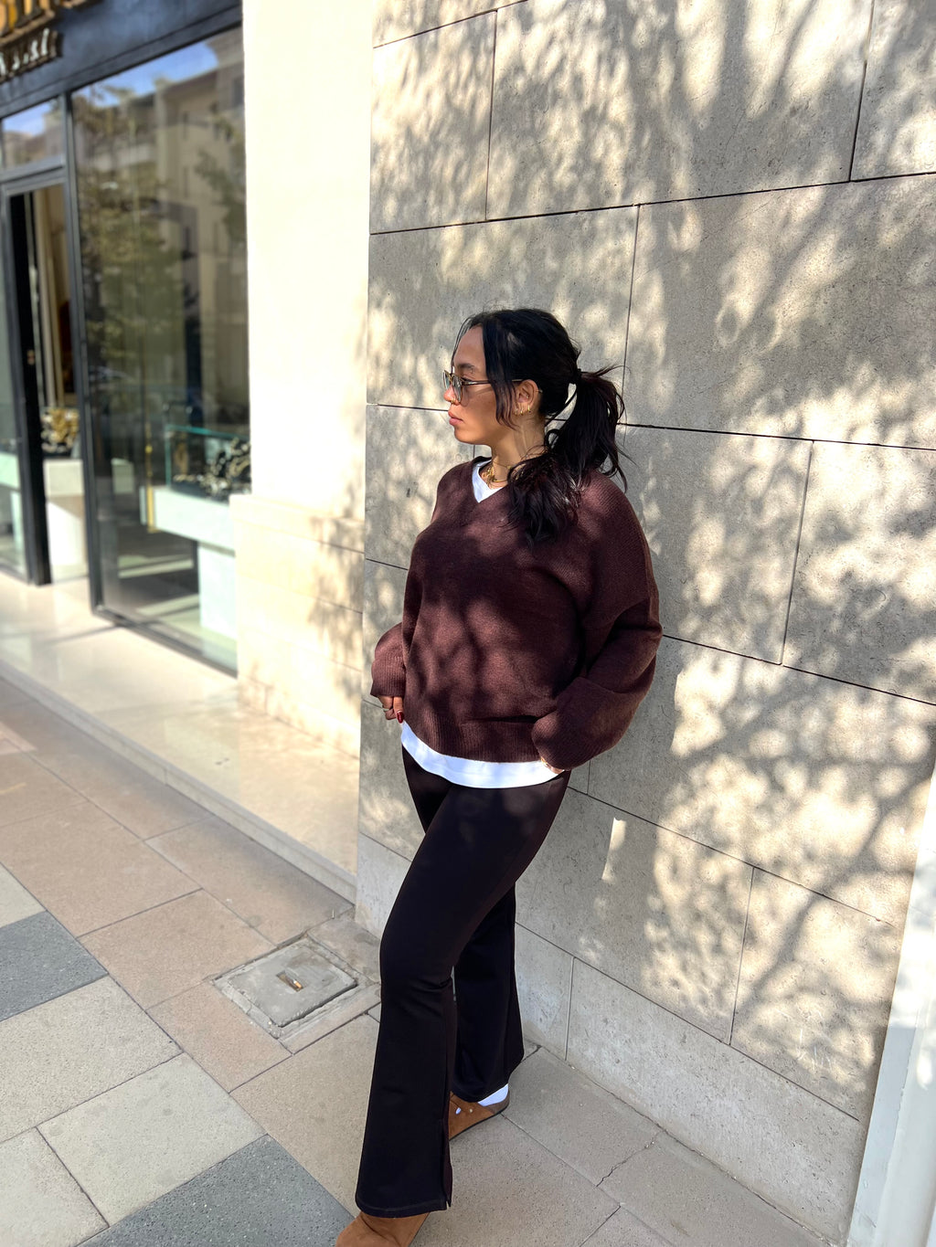 Flared pants with side slit