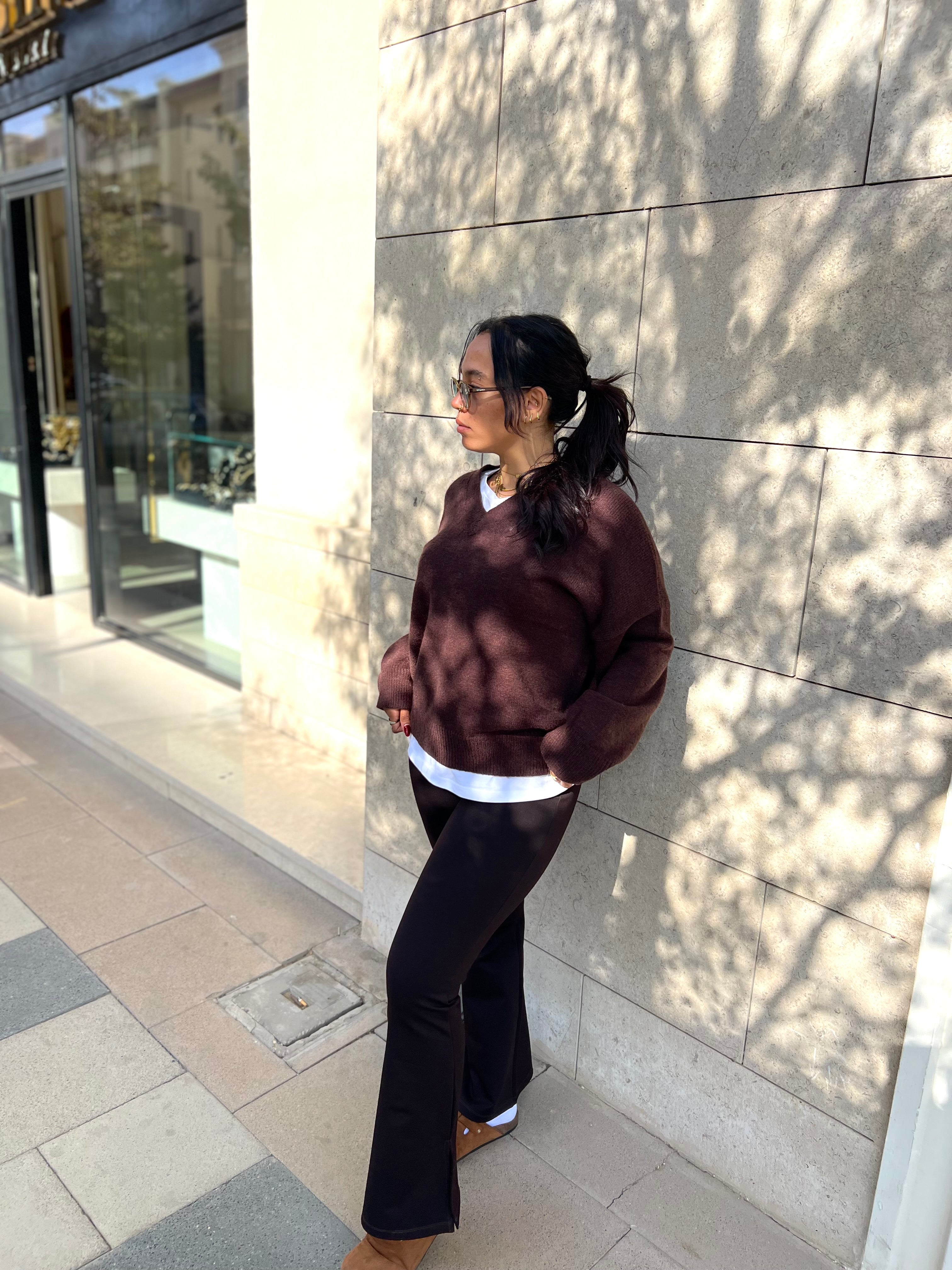 Flared pants with side slit