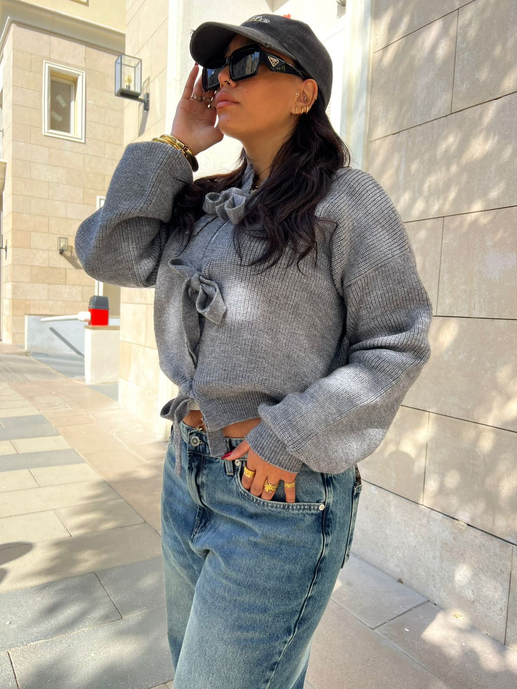 Soft knit cardigan with front bow ties