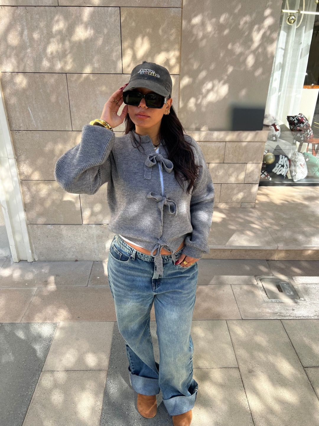 Soft knit cardigan with front bow ties