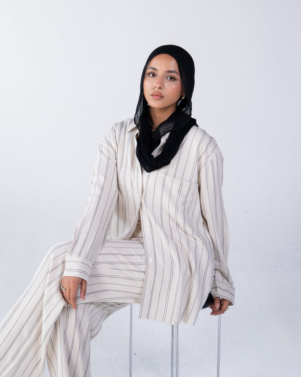 striped linen set